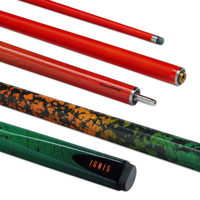 Powerglide  Ignis Snooker Cue 2 Piece 57" Carbon 10mm Tip Smooth Finish - Orange