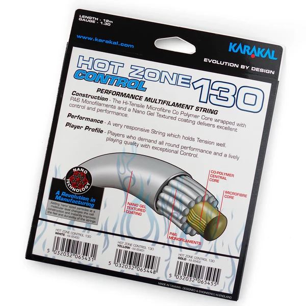 Karakal Hot Zone Control 130 Racket String Spin & Precision 12M - Gold