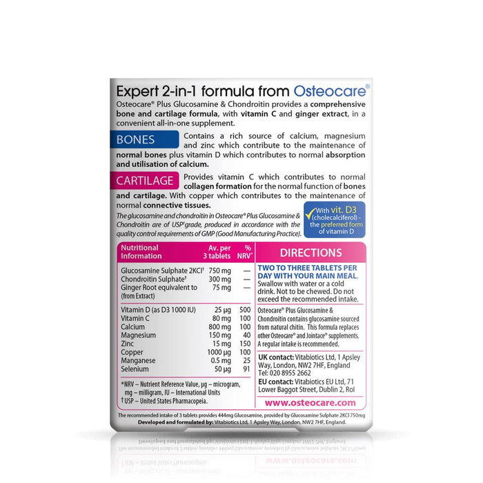 Vitabiotics Osteocare Plus Glucosamine Chondroitin Cartilage Bones Supplement 60
