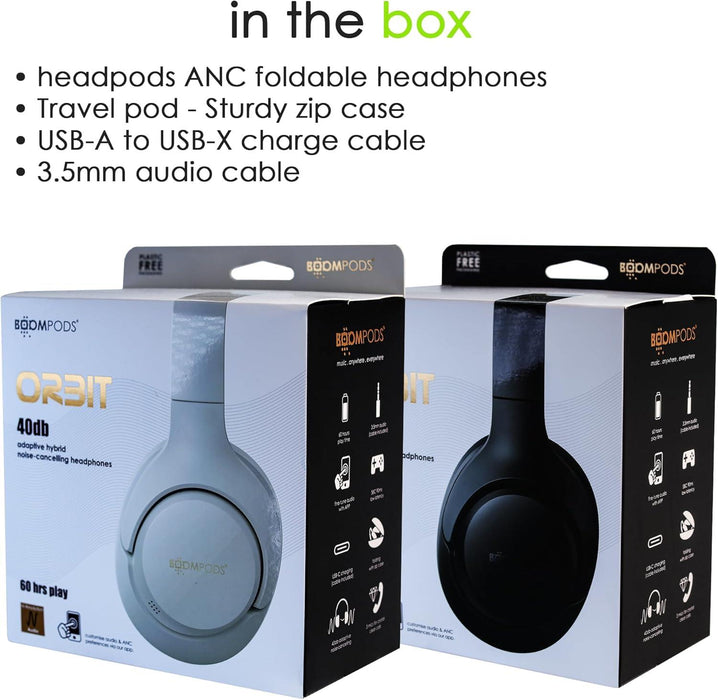 Boompods Orbit ANC Over Ear Noise Cancelling Headphones with Microphone Black