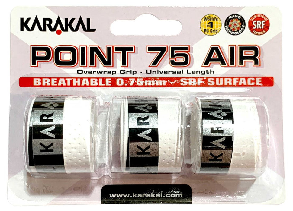 3x Karakal Point 75 Air Overwrap Grip Anti Slip Racquet Protector White