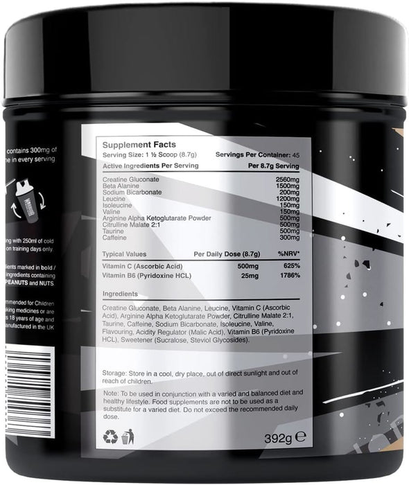 Warrior Rage Supplement Pre Workout Muscle Growth Protein Shake Watermelon 392g