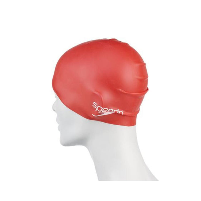 Speedo Junior Plain Moulded Silicone Hydrodynamic Durable Swimming Cap -Red