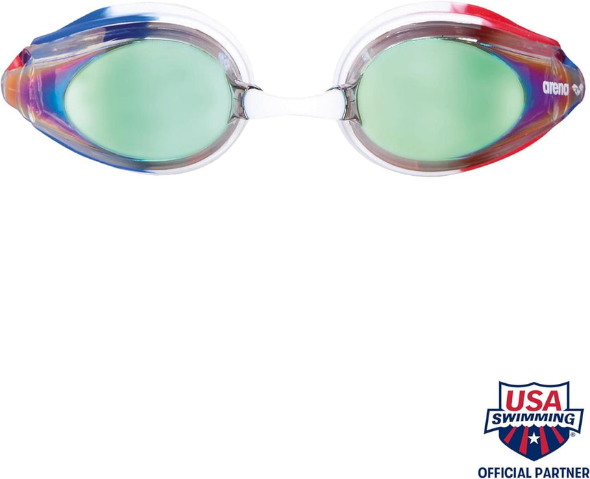 Arena Tracks Junior Mirror Swimming Goggles in Gold / Blue / Red