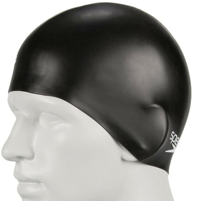 Speedo Junior Plain Moulded Silicone Hydrodynamic Durable Swimming Cap - BlackSpeedo