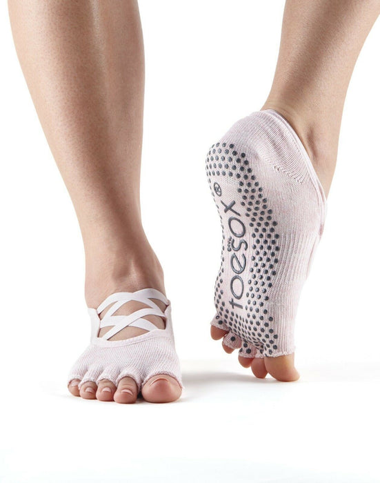 Toesox Half Toe Elle Criss Cross Yoga Pilates Grip Socks Ballet Pink