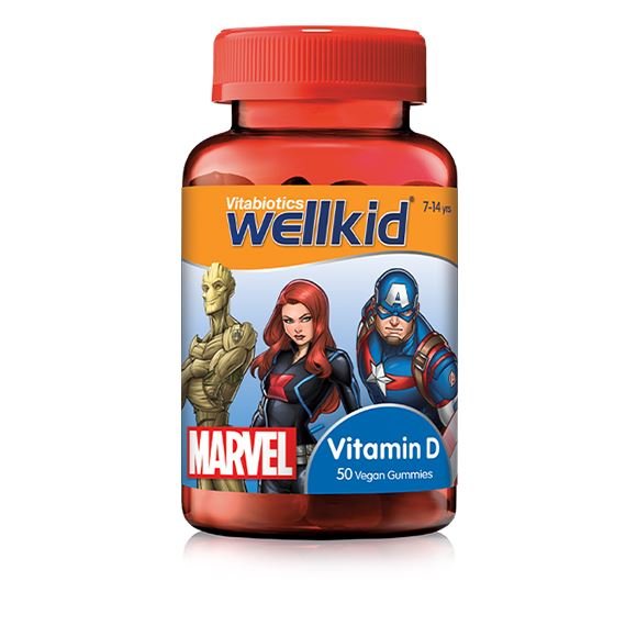 Vitabiotics Wellkid Marvel Vitamin D Chewables Strawberry Flavor 50 GummiesVitabiotics