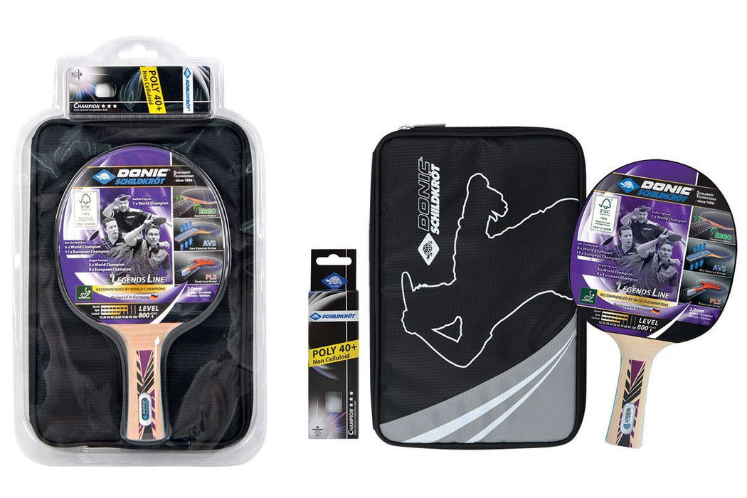 Donic Schildkrot Premium Set Legends 800 FSC Table Tennis Paddle Bat and Balls