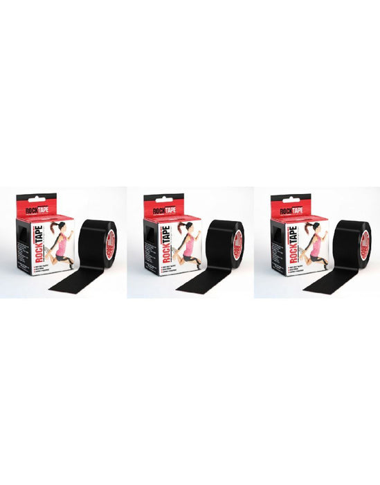Rocktape Strong Adhesive Kinesiology Tape Standard Rolls x 3 - Black