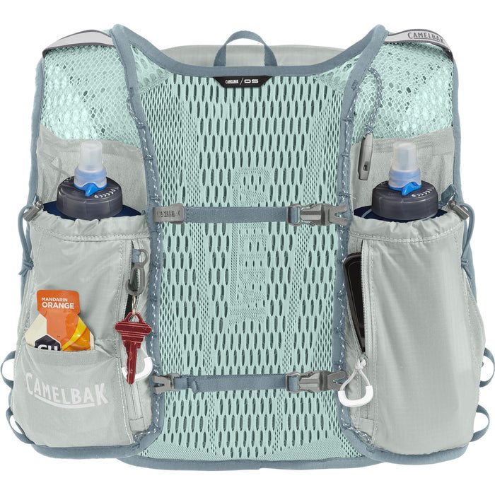 Camelbak A Zephyr Pro Vest Mens Hiking 12L Hydration 2 x 500ml Quick Stow Flasks - Pigeon/Blue Surf