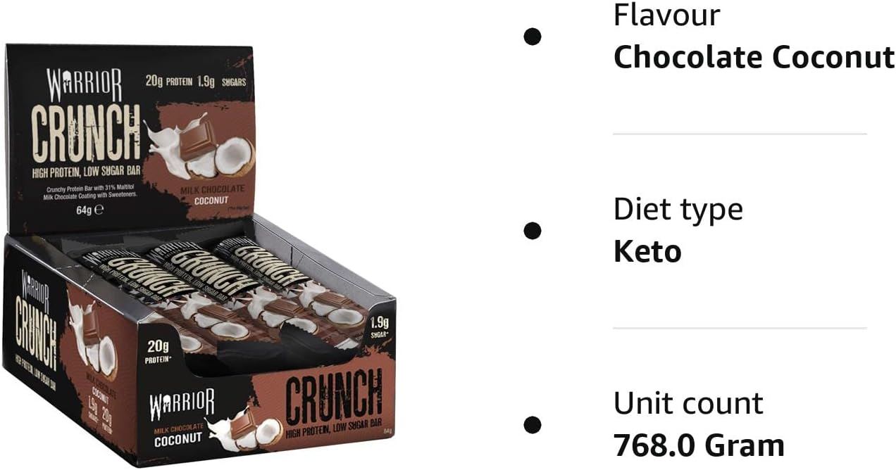 Warrior Crunch Bars High Protein Low Carbs Muscle Building Gym Training 12 x 64g