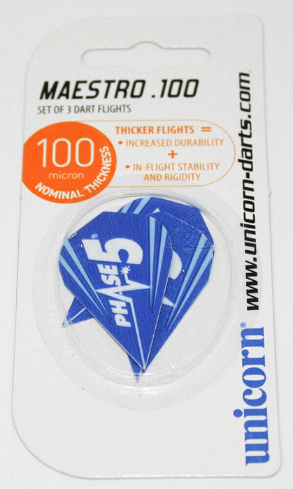 Unicorn Darts Maestro Flighst 100 Micron DXM Phase 5 Pack Of 3 - Blue *SALE*