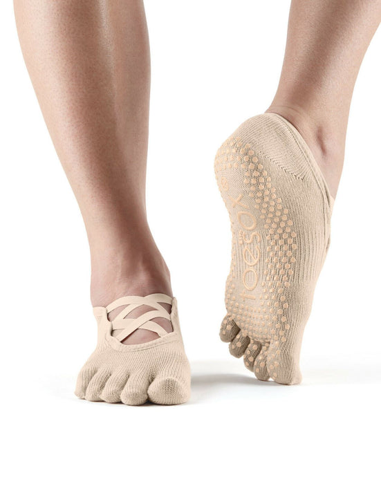 Toesox Full Toe Elle Criss Cross Elastic Yoga & Pilates Non Slip Socks Nude