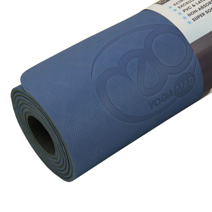 Fitness Mad Yoga Pilates Evolution SuperSoft Double Sided Mat 4mm - Blue/Grey