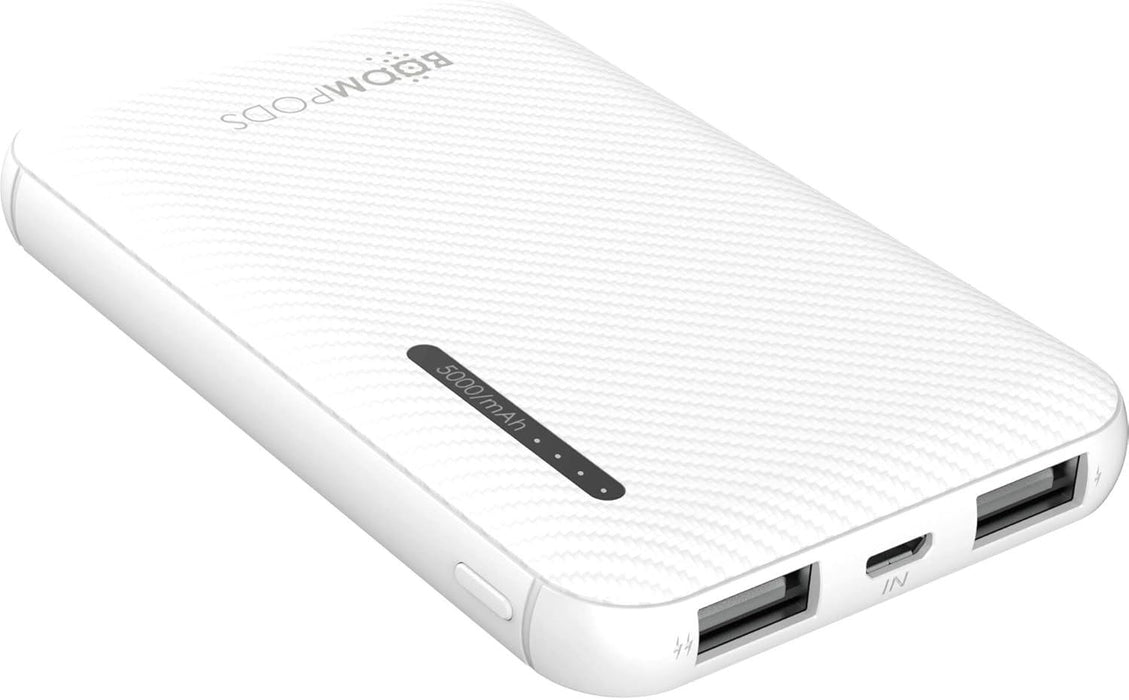 Boompods OBI Slimline 5000mAh Powerbank Dual Charging Capability White