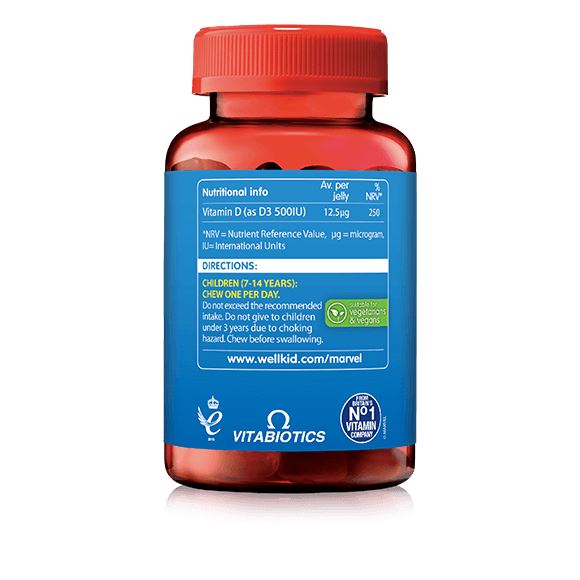 Vitabiotics Wellkid Marvel Vitamin D Chewables Strawberry Flavor 50 Gummies