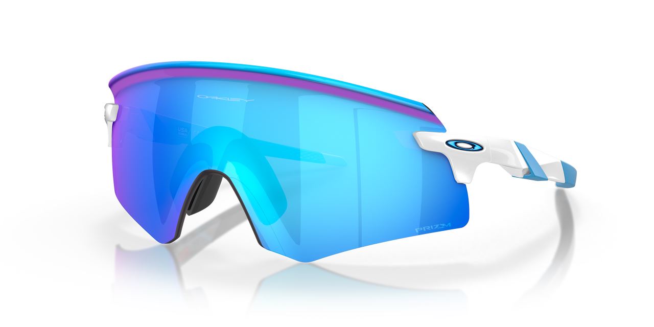 Oakley Encoder Sports Sunglasses Sapphire Lenses Polished White Frame Glasses