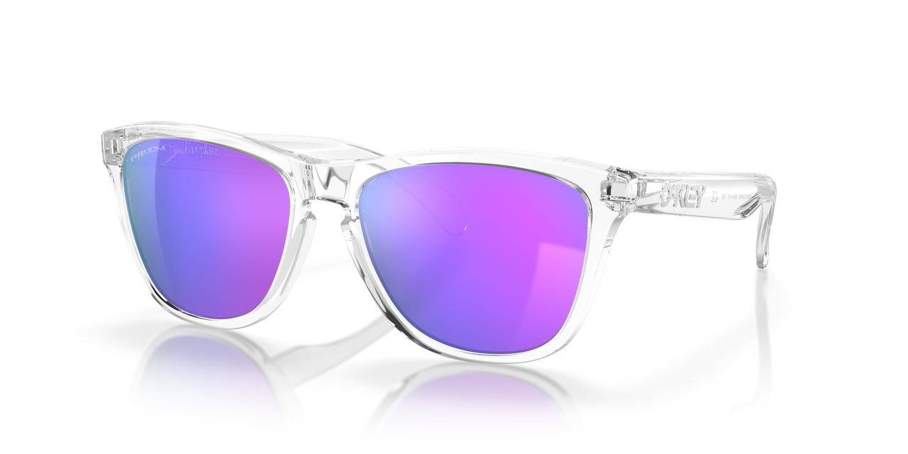 Oakley Frogskins Sunglasses Violet Lenses Polished Clear Stylish Frame Driving