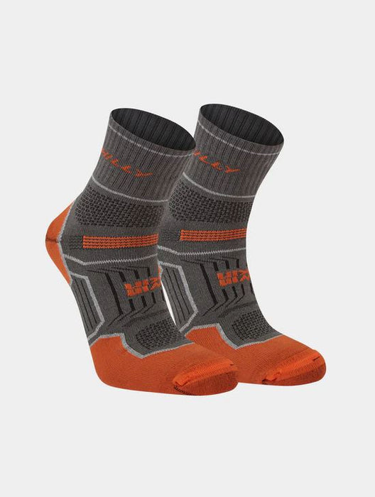 Hilly Twin Skin Anklet Socks Maximum Cushioning Running Walking - Dark Grey/Orange