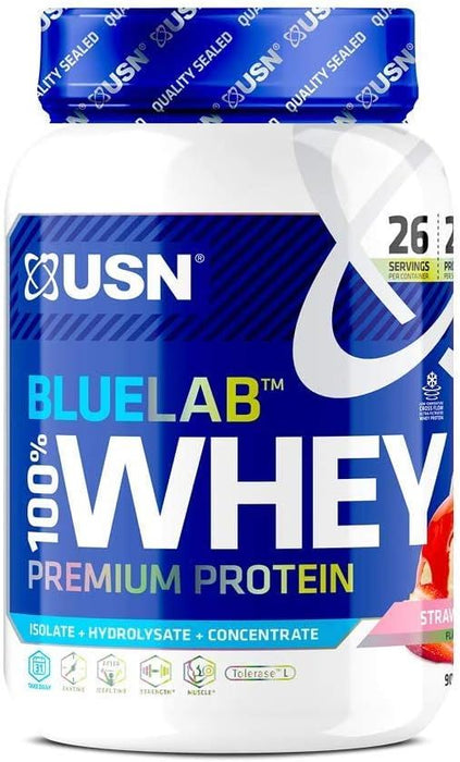 USN Blue Lab Whey Isolate Protein Powder Muscle Gainer Strawberry Shake 908gUSN