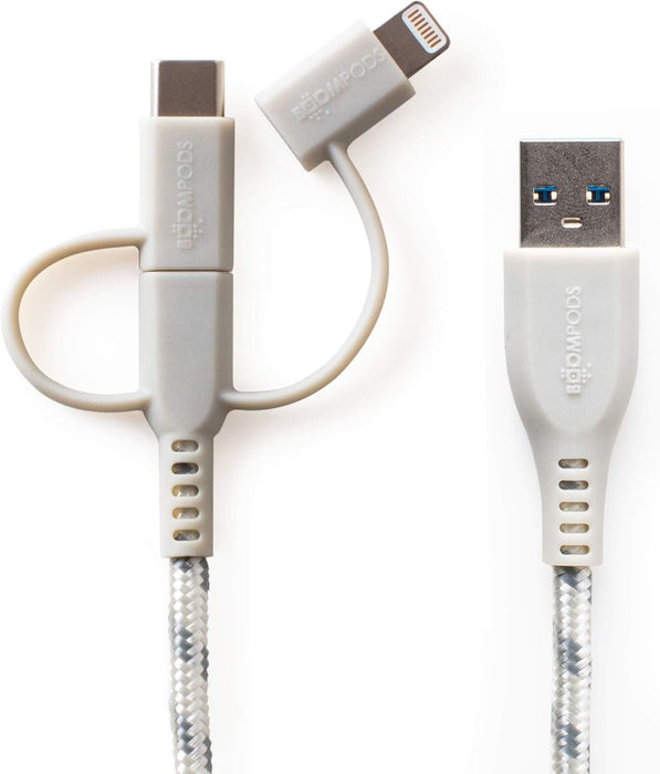 Boompods Trio Charger Cable With Apple MFi Certified Lightning USB C & Micro USB