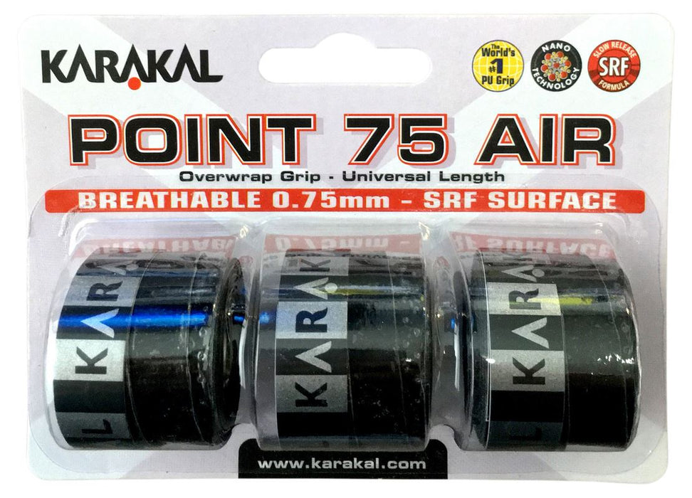 3x Karakal Point 75 Air Overwrap Grip Anti Slip Racquet Protector BlackFITNESS360