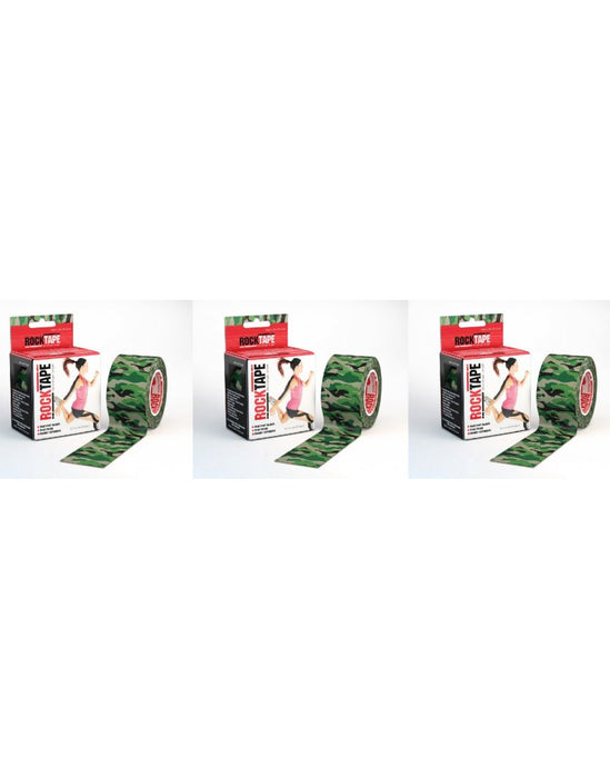 Rocktape Strong Adhesive Kinesiology Tape Patterned Rolls x 3 - Green Camouflage