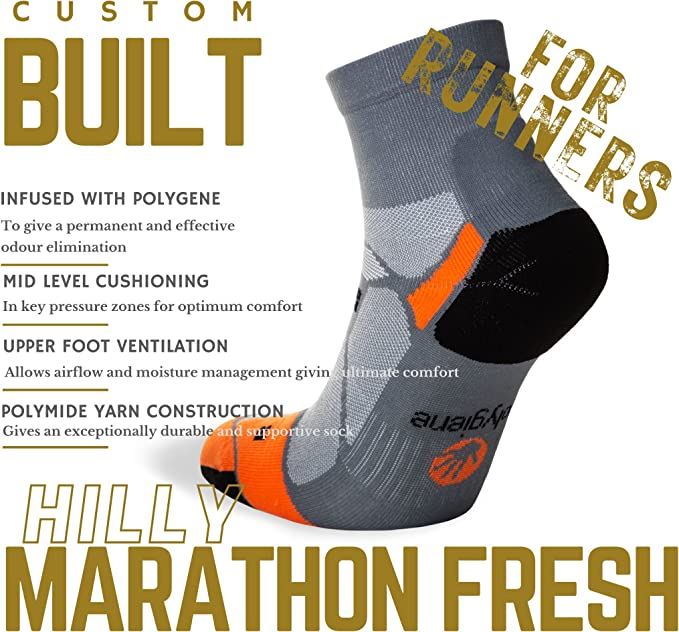 Hilly Marathon Fresh Anklet 3for2-Granite/Orange