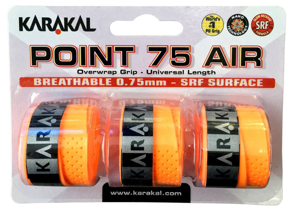 3x Karakal Point 75 Air Overwrap Grip Anti Slip Racquet Protector OrangeFITNESS360