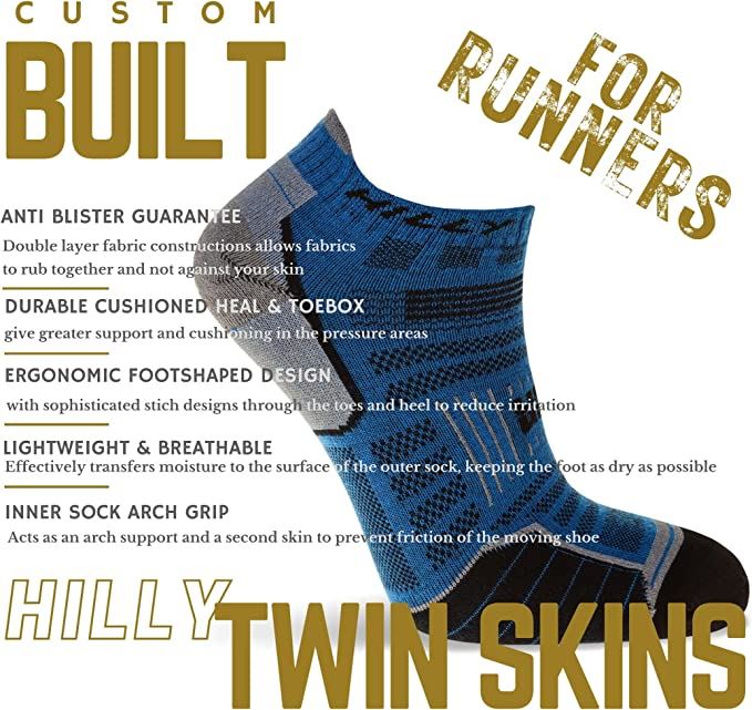 Hilly Twin Skin Socklet Socks For Sports & Running – Azurite/Grey -3 Pairs for 2