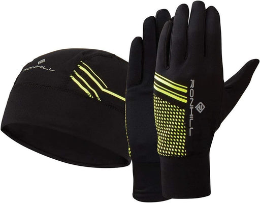 Ronhill Beanie and Glove Set Winter Running Wear Black/Fluo YellowRonhill