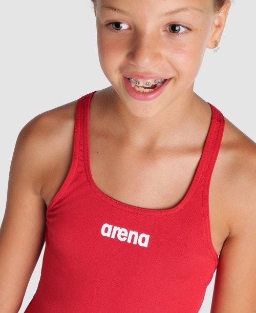 Arena Team Girls Swim Pro Solid Quick Dry Athletic Swimming Suit One Piece - RedArena