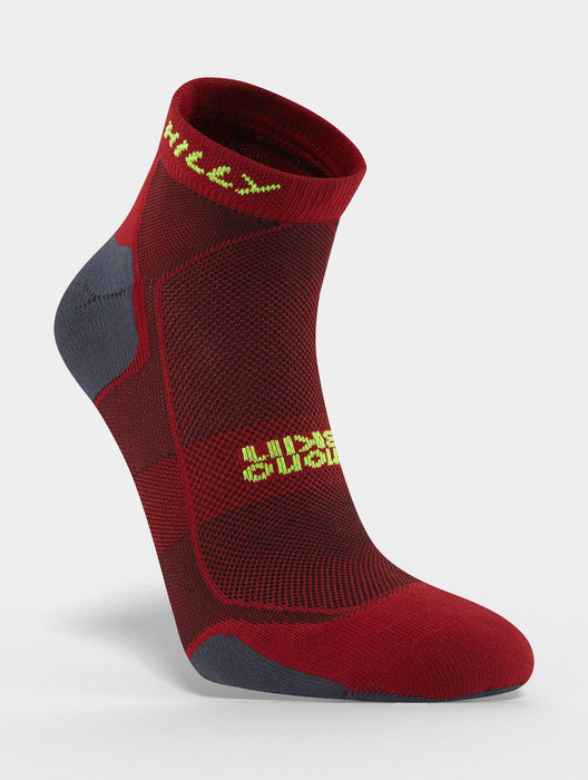 Hilly Unisex Active Quarter Cushioned Running Socks - Burgundy / Fluo Yellow