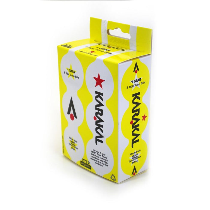Karakal 1 Star Table Tennis in Orange - Pack of 6 Balls - Durable - 40mm