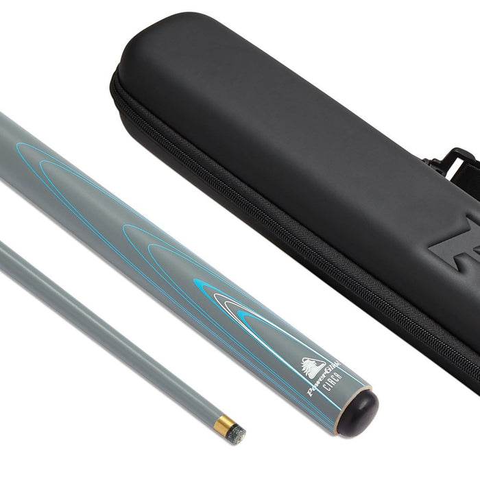 PowerGlide Svartur Fibreglass Snooker Cue With Case 10mm Tip Bundle - Grey