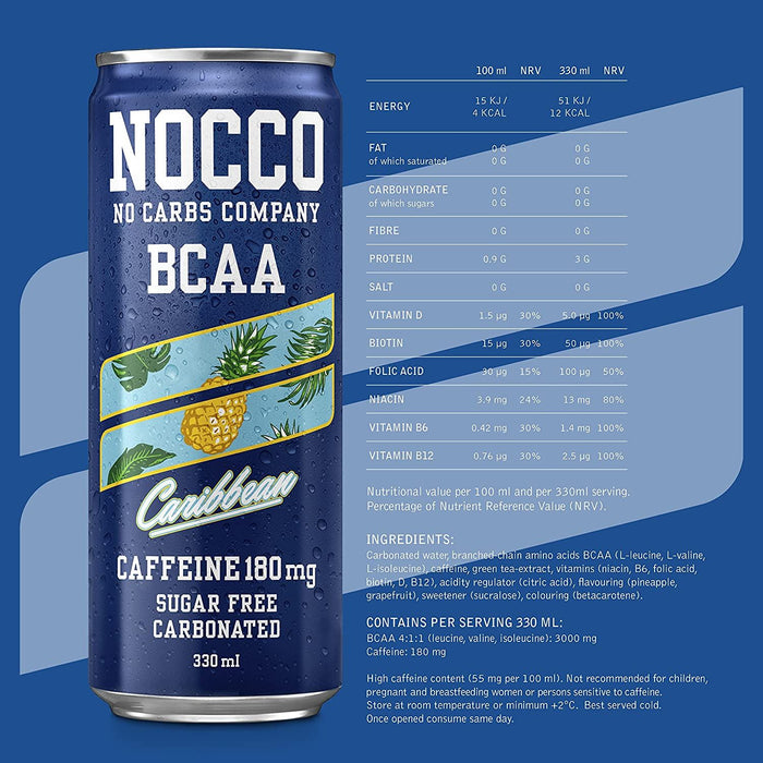Nocco BCAA 12 x 330ml Caffeine & Vitamin Drinks With Green Tea Extract