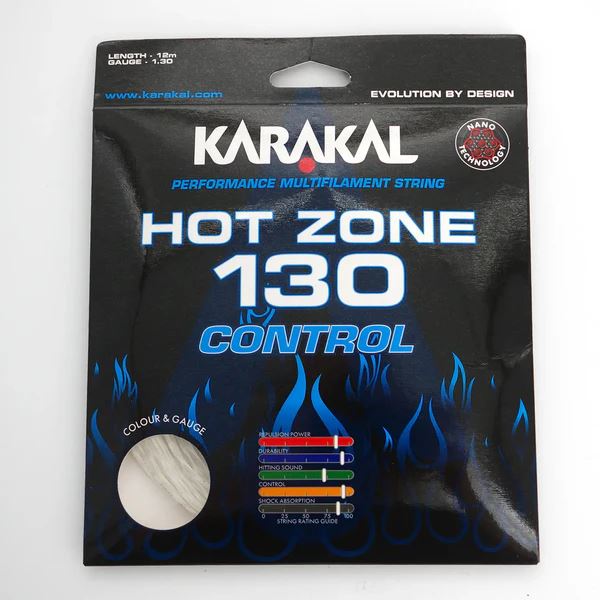 Karakal Hot Zone Control 130 Racket String Spin & Precision 12M - White