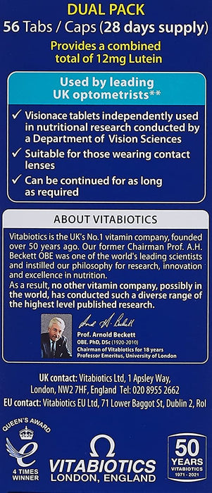 Vitabiotics Visionace Plus 56x Tablets Healthy Eye Vision Formula 3 Packs for 2