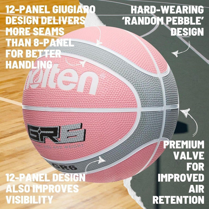 Molten BGR Series Indoor/Outdoor Nylon Wound Pink/Silver 12 Panel Basketball