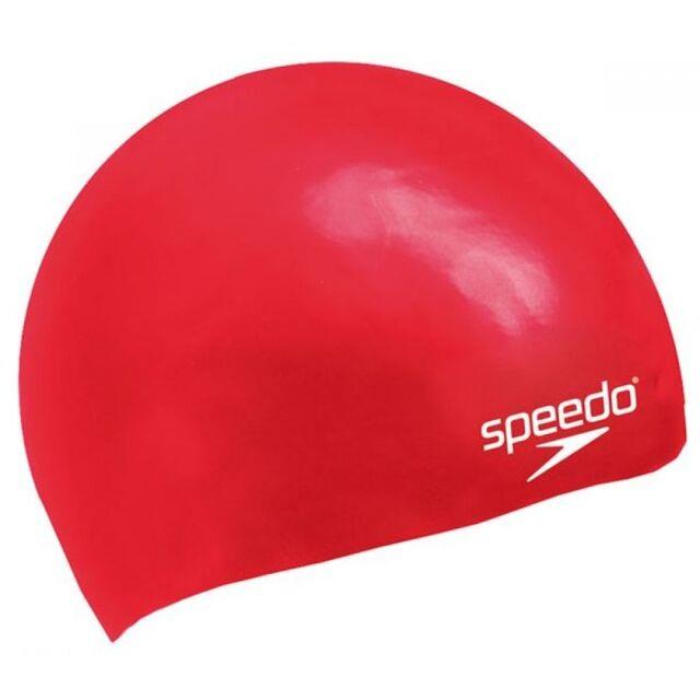 Speedo Junior Plain Moulded Silicone Hydrodynamic Durable Swimming Cap - RedSpeedo