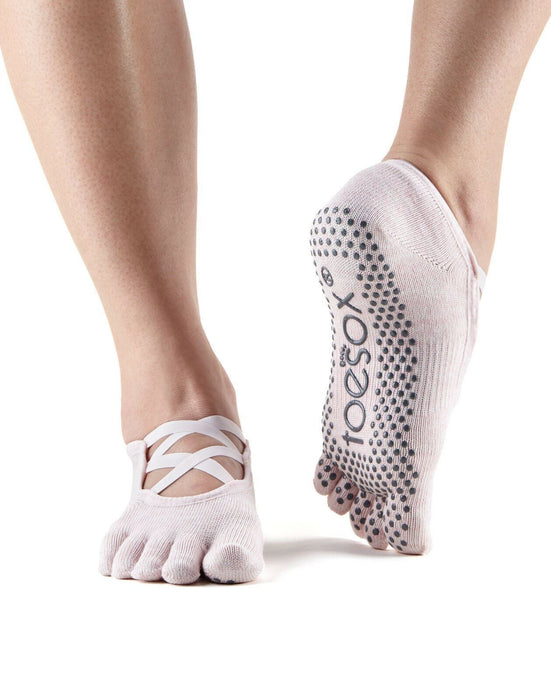 Toesox Full Toe Elle Criss Cross Elastic Yoga & Pilates Non Slip Socks Pink