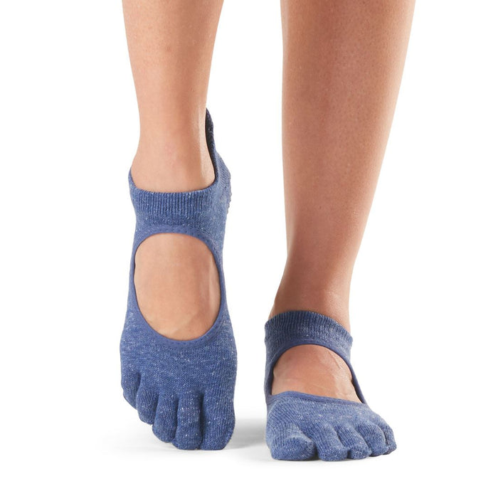 Toesox Womens Full Toe Bellarina Grip Socks Fitted Heel & Arch Band - Navy Blue