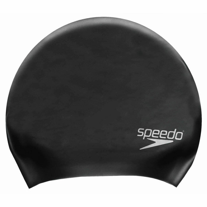 Speedo Junior Plain Moulded Silicone Hydrodynamic Durable Swimming Cap -Black