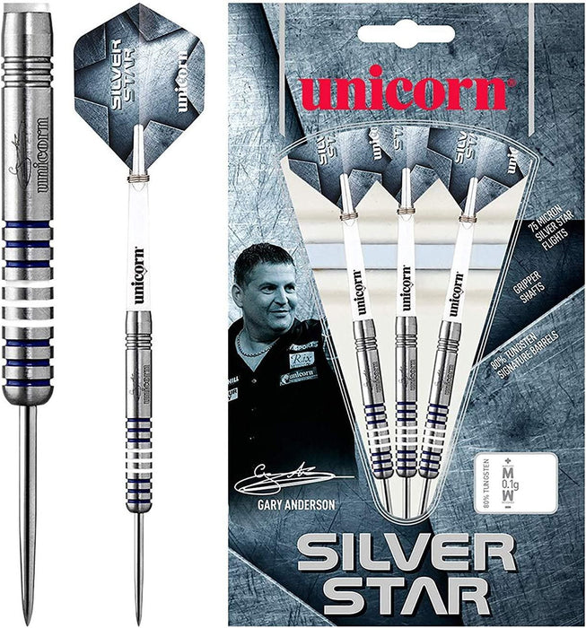 Unicorn Silver Star Darts Set Plastic Tip Gary Anderson Tungsten Gripper Shafts