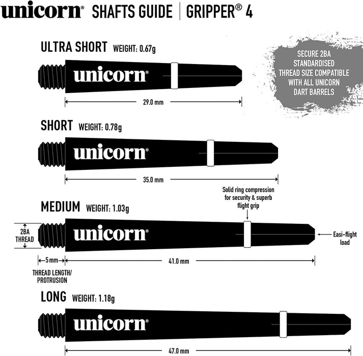 Unicorn Gripper 4 Shafts Set Polycarbonate Dart Stems Solid Ring Grip - Black