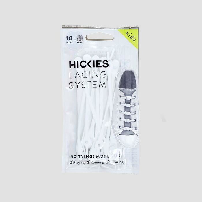 HICKIES LACES KIDS NO TIE ELASTIC SHOELACES TRAINERS STRAPS 14 PACK - WHITE