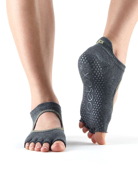 Toesox No Toe Bellarina Pilates Yoga Martial Arts Grip Socks Charcoal/Lime