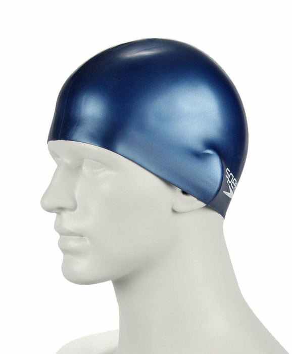 Speedo Junior Plain Moulded Silicone Hydrodynamic Durable Swimming Cap -Navy