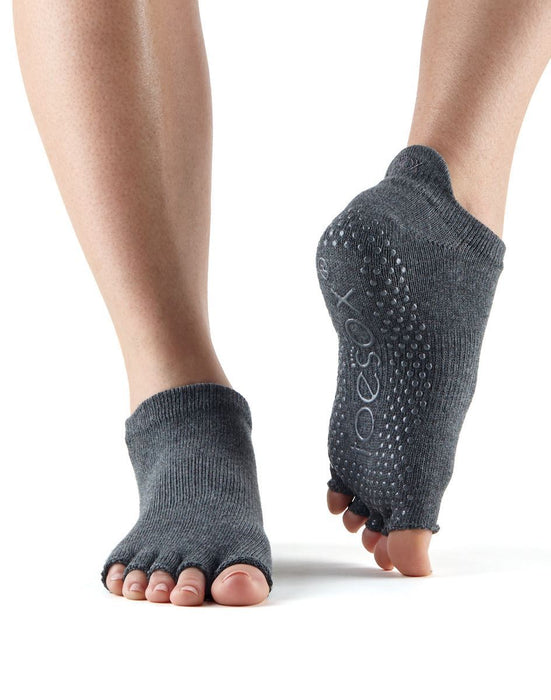 Toesox Half Toe Low Rise Pilates Yoga Grip Socks Barefoot Charcoal/Lime