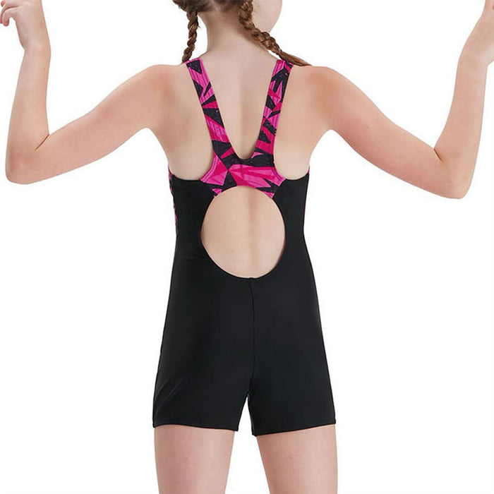 Speedo Swimming Costume Girls Hyper Boom Splice Legsuit - Black/Pink